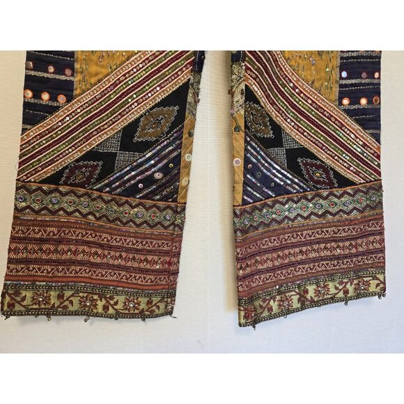 Womens Bohemian Patchwork Pants India Drawstring Waist Beaded - Picture 3 of 6